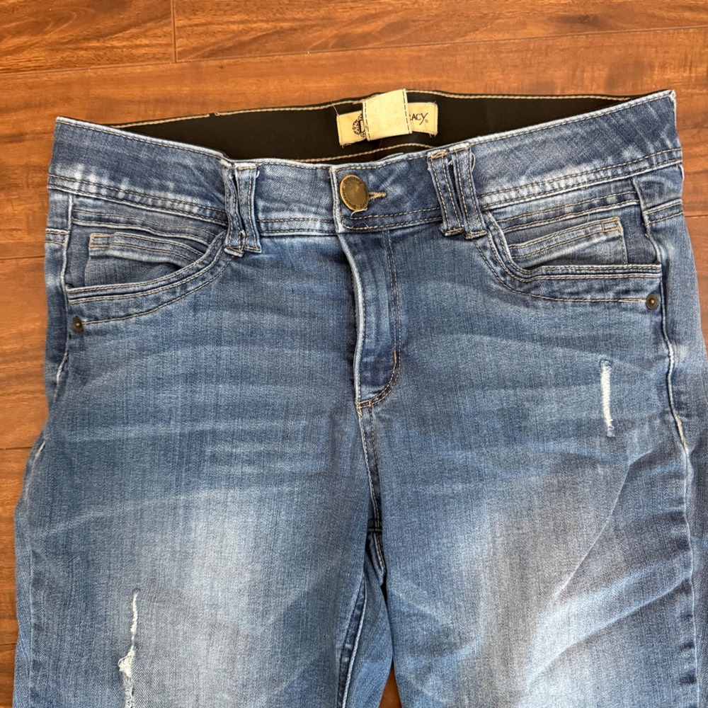 Democracy Ab Solution Ankle Jeans Medium Wash Distressed Frayed Hem Size 10 - Picture 2 of 8